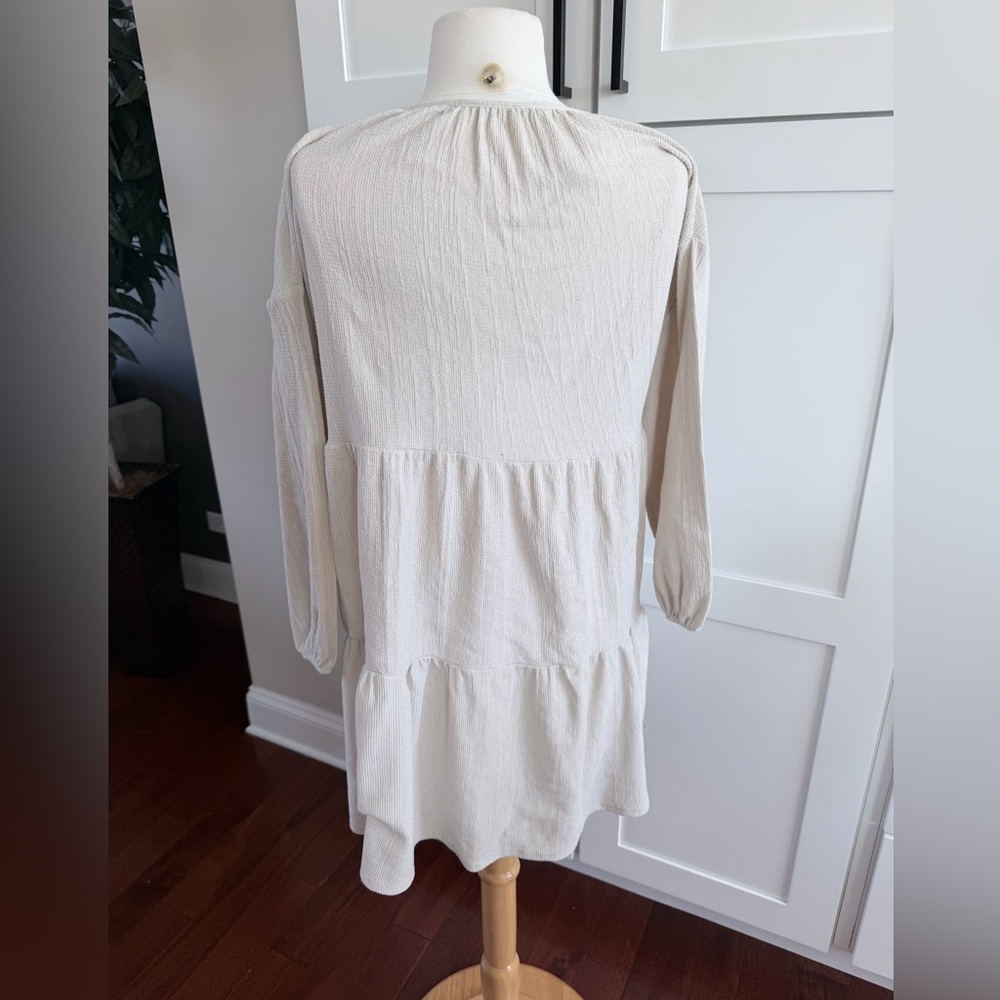 Pull & Bear Boho Tie-Neck Tiered Midi Dress in Soft Ivory Small - Picture 5 of 8